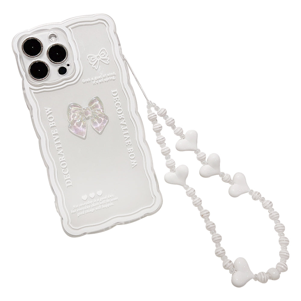 For iPhone 13 Pro Max Soft TPU Phone Case Bowknot Decor HD Crystal Clear Phone Cover with Wrist Strap For iPhone 13 Pro Max Soft TPU Phone Case Bowknot Decor HD Crystal Clear Phone Cover with Wrist Strap
